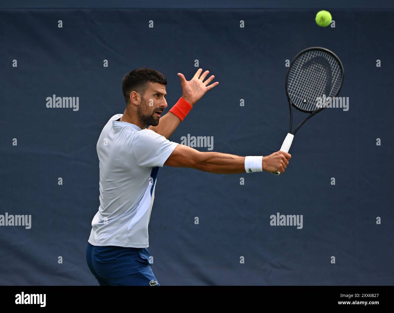 Flushing NY, USA. August 2024. Novak Djokovic wird am 22. August 2024 auf dem Übungsplatz im USTA Billie Jean King National Tennis Center in Flushing Queens gesehen. Quelle: Larry Marano © 2024/Alamy Live News Stockfoto