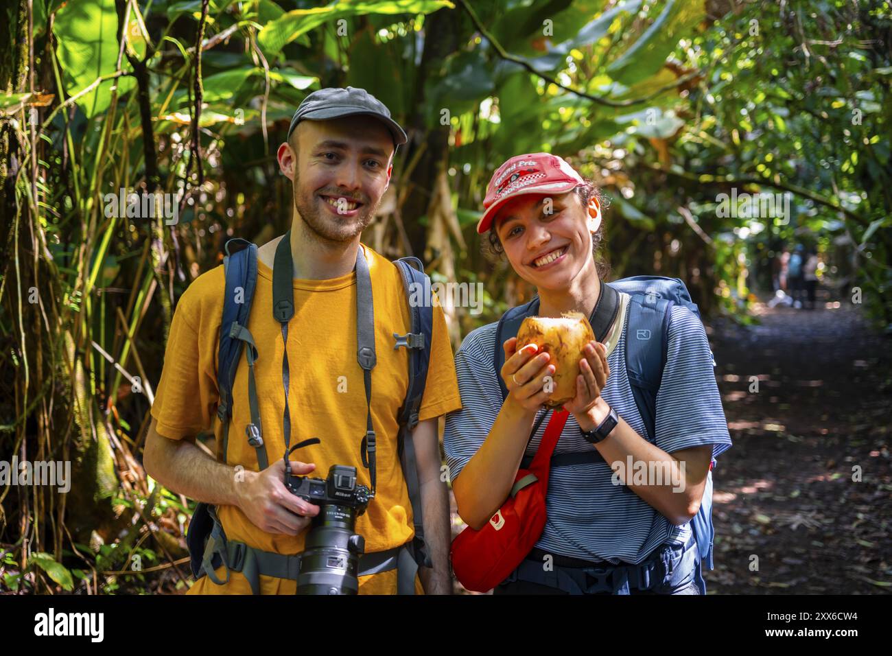 Touristen im Regenwald, dichte Vegetation, Tortuguero Nationalpark, Costa Rica, Mittelamerika Stockfoto