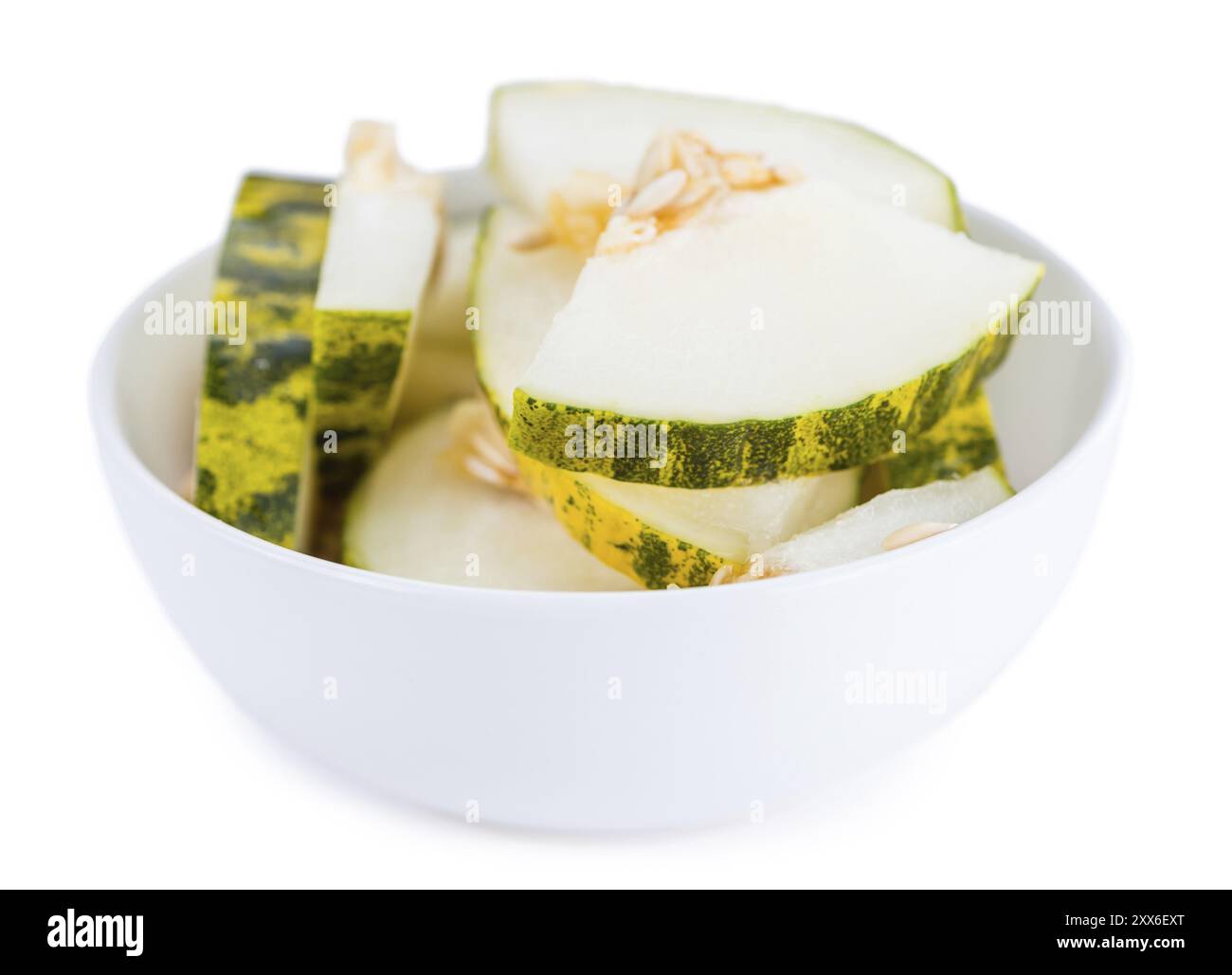 Teil von Futuro Melonen (Nahaufnahme) auf weißem Hintergrund Stockfoto