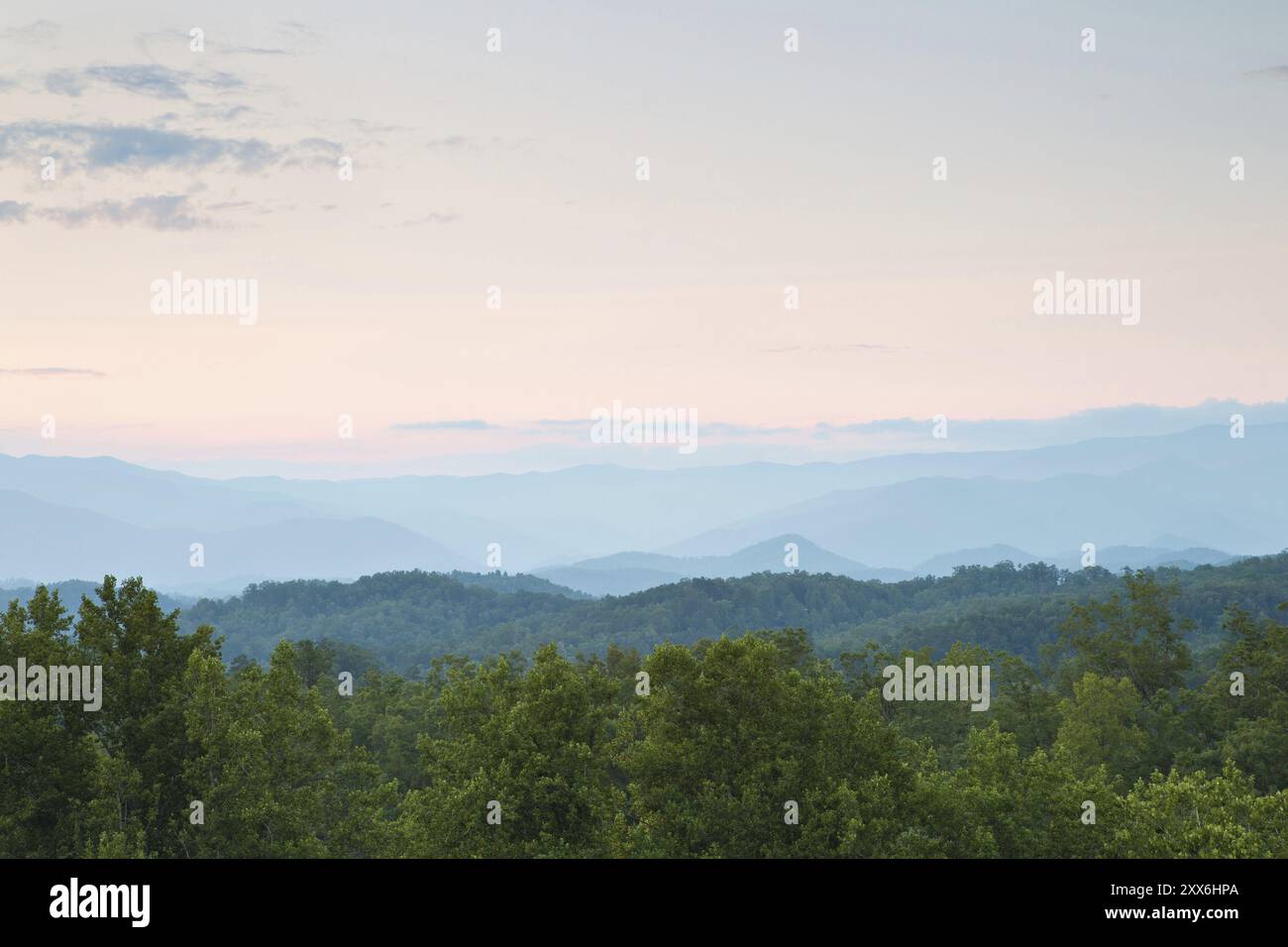Rauchige Berge Sonnenuntergang. Great Smoky Mountain National Park, Tennessee, USA, Nordamerika Stockfoto