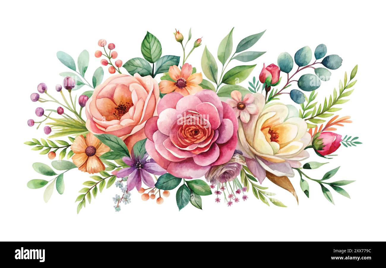 Charmante Aquarellflorale Vektordesign - weißer Hintergrund Clipart Stock Vektor