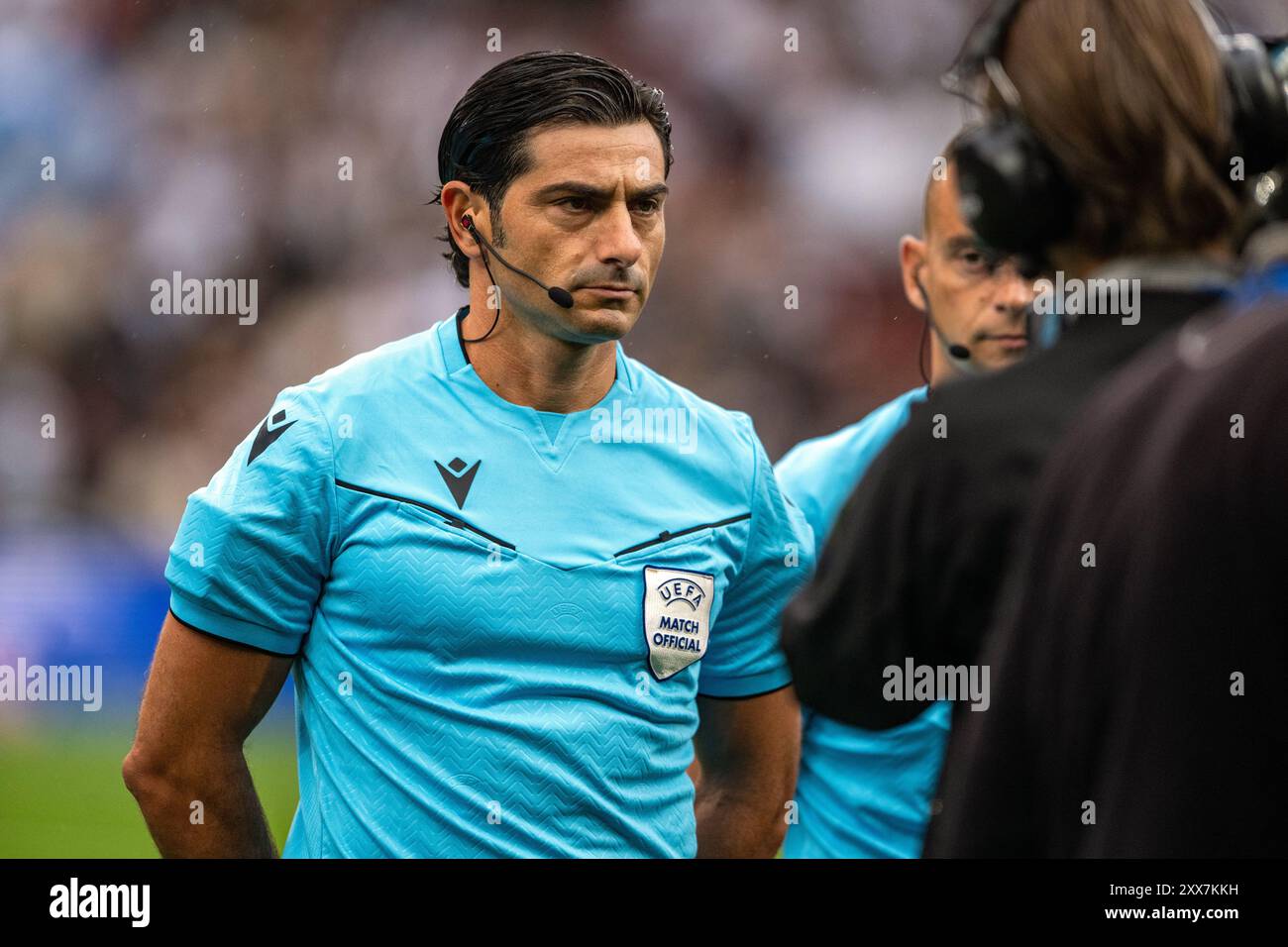 Kopenhagen, Dänemark. August 2024. Schiedsrichter Fabio Maresca war beim Qualifikationsspiel der UEFA Conference League zwischen dem FC Kopenhagen und Kilmarnock in Parken in Kopenhagen zu sehen. Quelle: Gonzales Photo/Alamy Live News Stockfoto