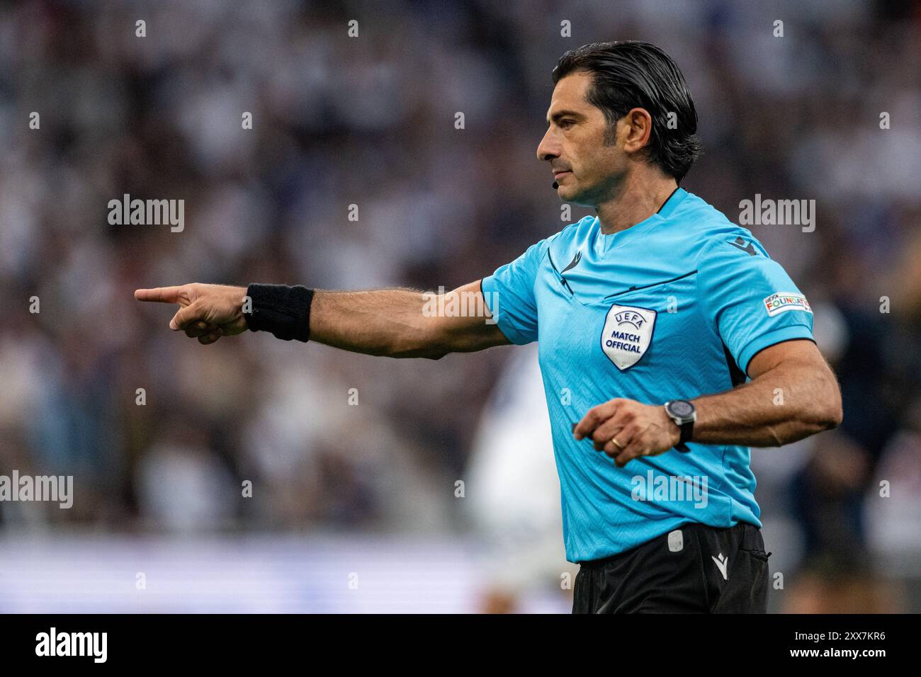 Kopenhagen, Dänemark. August 2024. Schiedsrichter Fabio Maresca war beim Qualifikationsspiel der UEFA Conference League zwischen dem FC Kopenhagen und Kilmarnock in Parken in Kopenhagen zu sehen. Quelle: Gonzales Photo/Alamy Live News Stockfoto