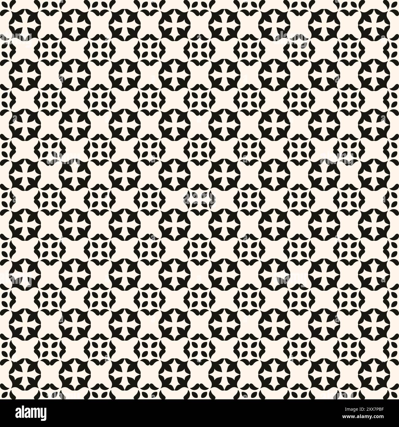 Einfaches Blumenmuster. Vektor minimalistische nahtlose Textur mit Blumenformen. Abstrakter geometrischer monochromer Hintergrund. Wiederkehrendes Design für Textilien. Stock Vektor