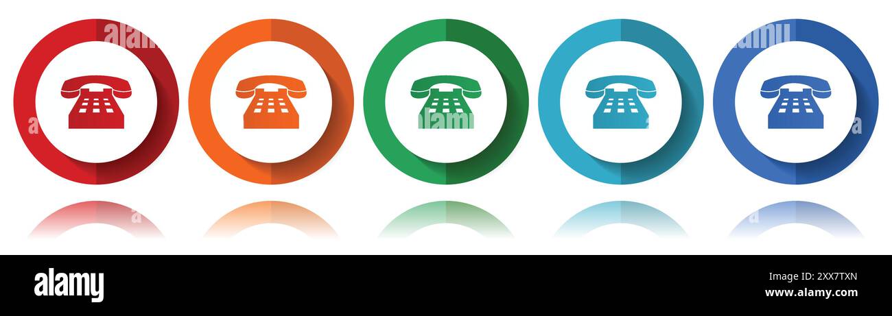 Vektorsymbole für Telefone, flaches Symbolset für Logo-Design, Webdesign und mobile Anwendungen, farbenfrohe Web-Buttons-Sammlung in eps 10 Stock Vektor