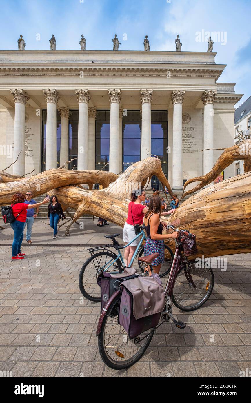 Frankreich, Loire Atlantique, Nantes, Graslin-Platz, 2024 Ausgabe von Voyage à Nantes gewidmet der Figur des Baumes, Fitzcarraldos Traum des brasilianischen Künstlers Henrique Oliveira vor dem Theater Stockfoto