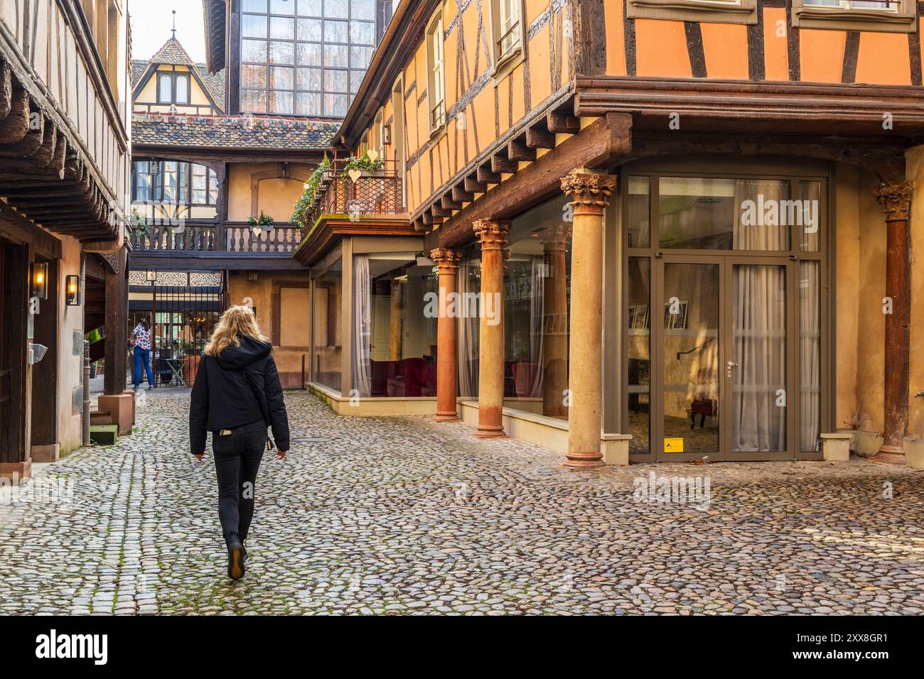 Frankreich, Unterrhein, Straßburg, Altstadt, die zum UNESCO-Weltkulturerbe gehört, Cour du Corbeau, das Hotel La Cour du Corbeau, komplett renoviert Stockfoto