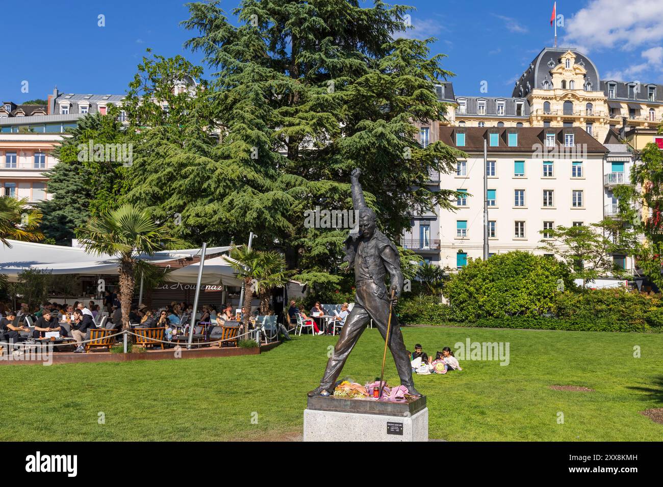 Schweiz, Kanton Waadt, Montreux, Statue von Freddie Mercury Sänger der Gruppe Queen, Skulptur von Irena Sedlecka Stockfoto