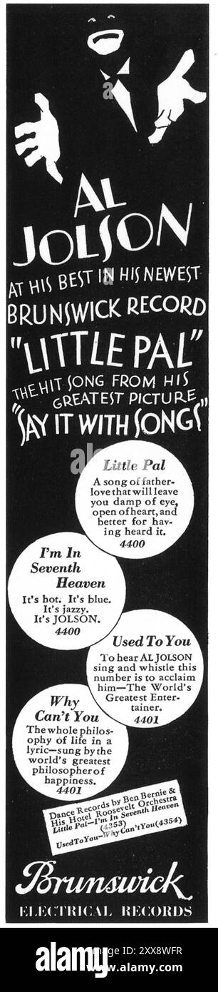 1929 Al Jolson Little PAL Plattenposter - Brunswick Records Stockfoto