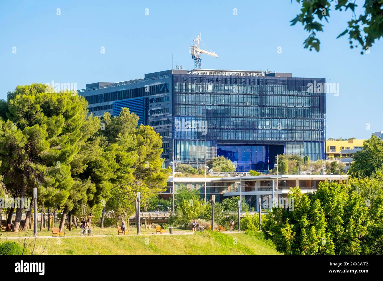 Frankreich, Herault, Montpellier, Viertel Port Marianne, Rathaus, entworfen von den Architekten Jean Nouvel und Francois Fontes Stockfoto