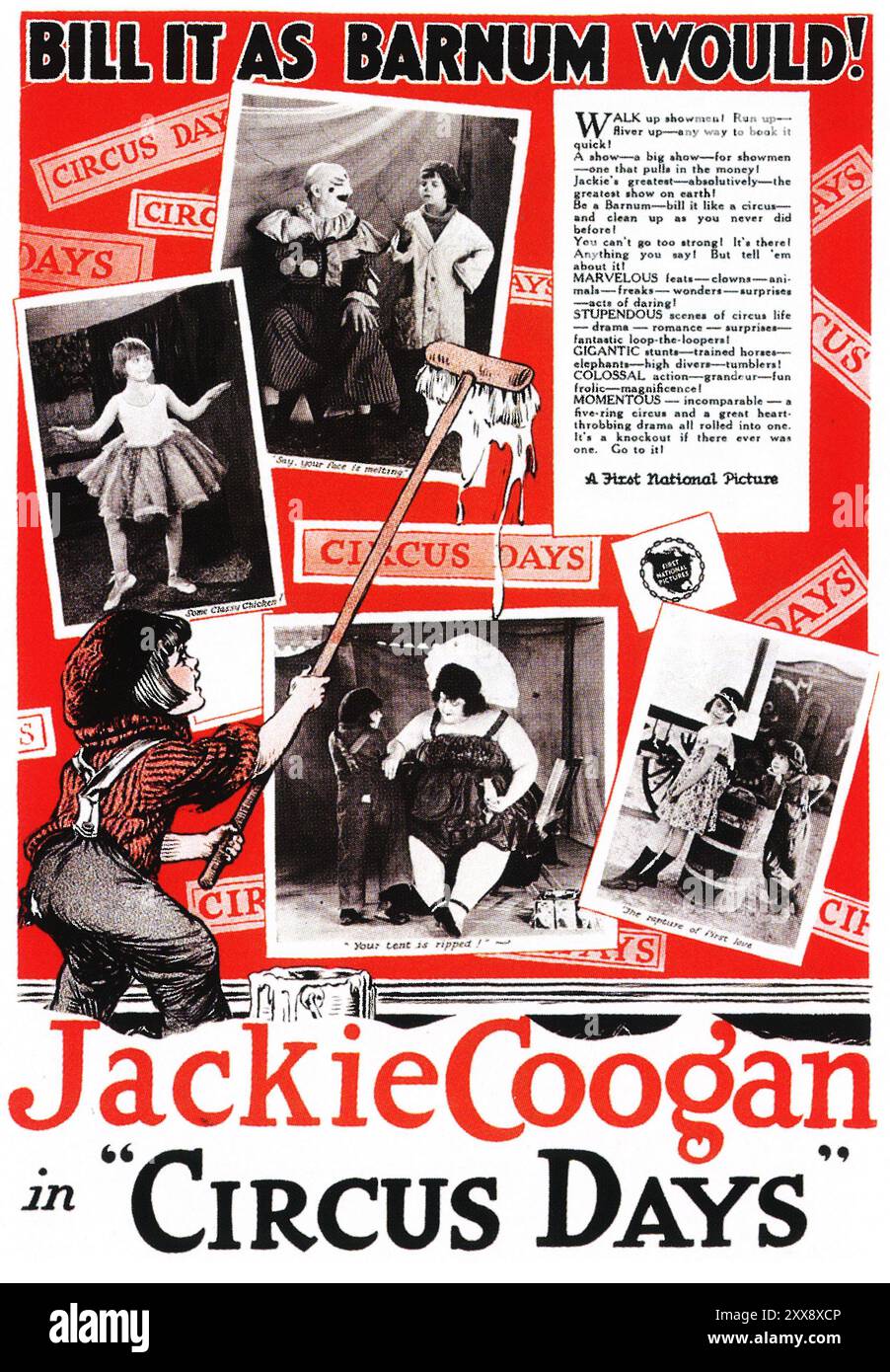 Filmposter der Circus Days 1923. Regisseur Edward F. Cline, Stars Jackie Coogan Stockfoto