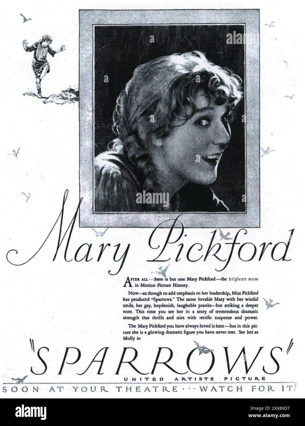 1926 Spatzen Filmplakat mit Mary Pickford - United Artists Stockfoto