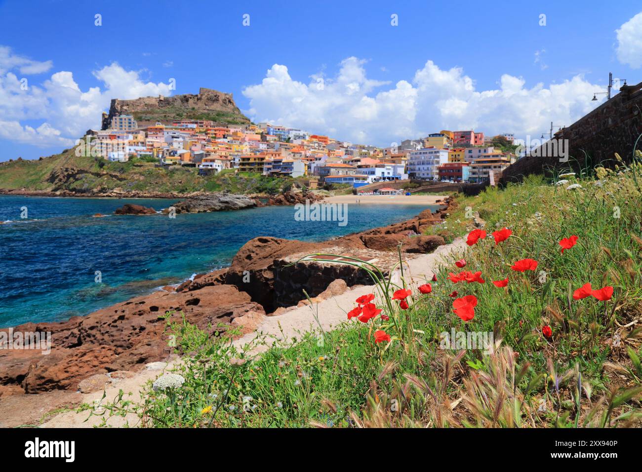 Castelsardo Stadt auf der Insel Sardinien, Italien. Landschaft in der Provinz Sassari, Golf von Asinara auf Sardinien. Stockfoto