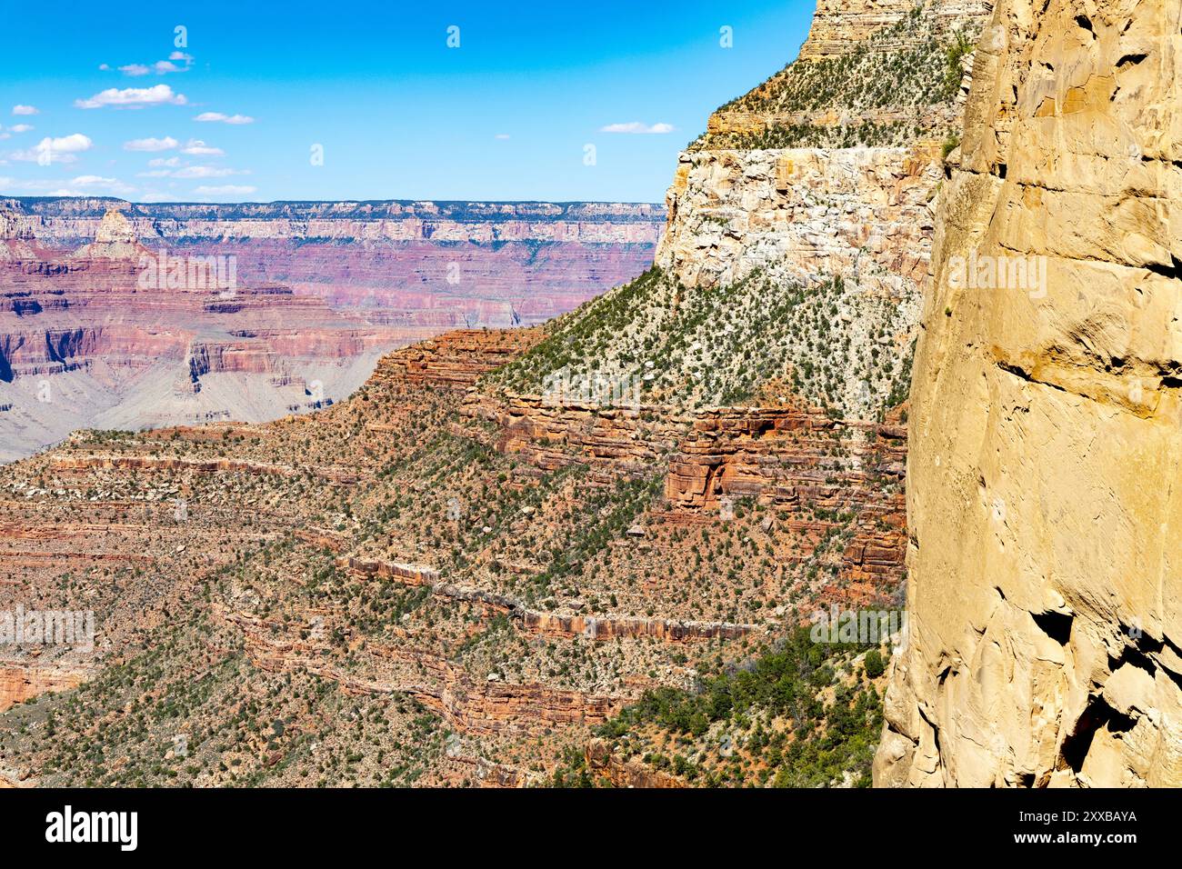 Blick auf den Grand Canyon entlang des Bright Angel Trail, Arizona, USA Stockfoto