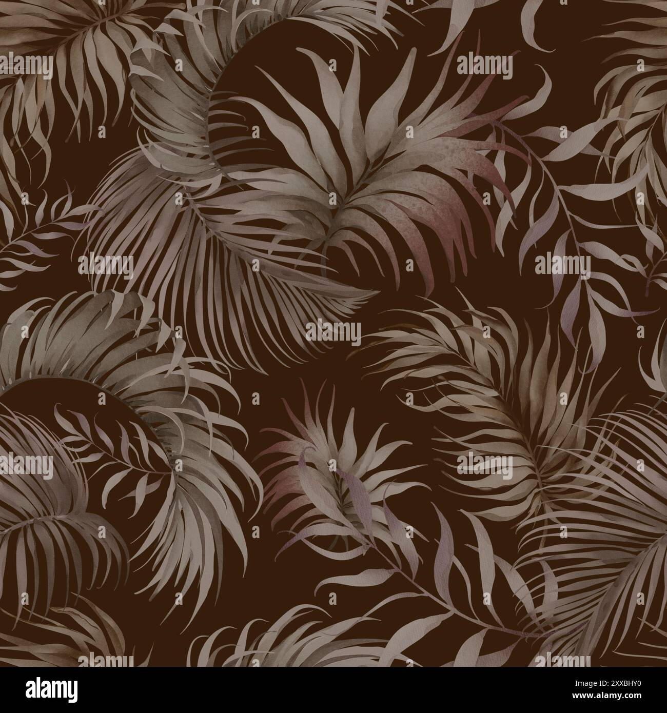 Muster Für Trockene Palmblätter. Nahtloser Hintergrund mit tropischen Wobeln im Boho-Stil. Handgezeichnete Aquarelle mit Kokosnuss-Treeon-Beige-Hintergrund für Tapeten Stockfoto