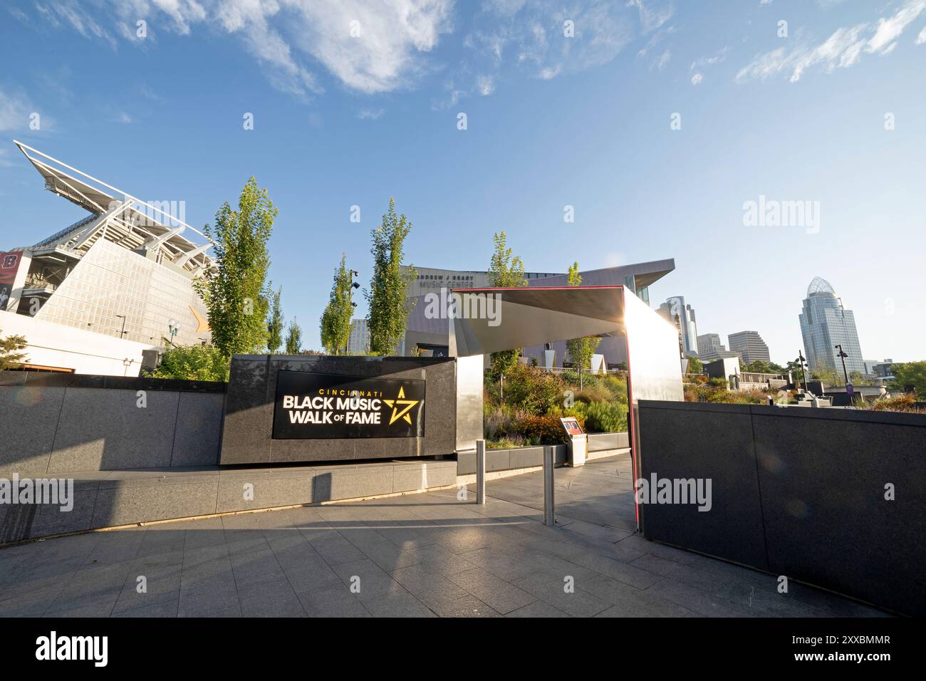 Eintritt zum Cincinnati Black Music Walk of Fame in Cincinnati, Ohio. Die Attraktion wurde 2023 eröffnet und befindet sich an den Ufern. Stockfoto