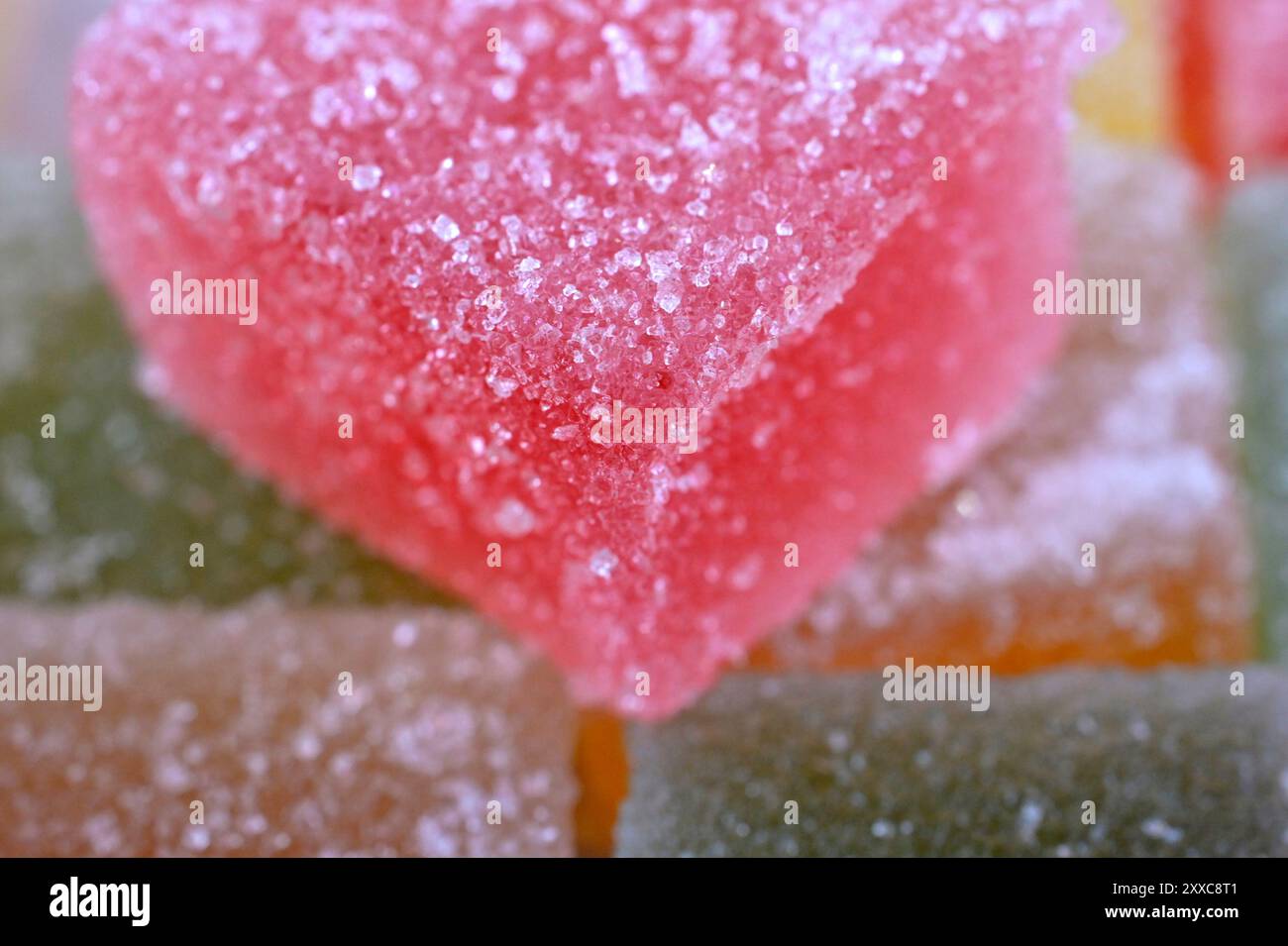 Set von Jelly Cubes Bonbons Nahaufnahme, Diätkonzept. Stockfoto