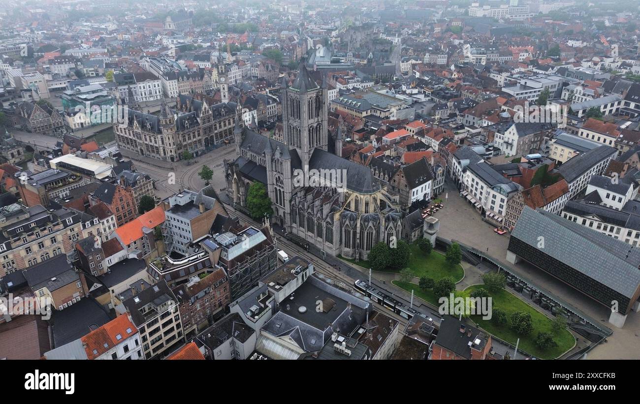 Drohnenfoto Kirche Saint-Nicolas Gent Belgien europa Stockfoto