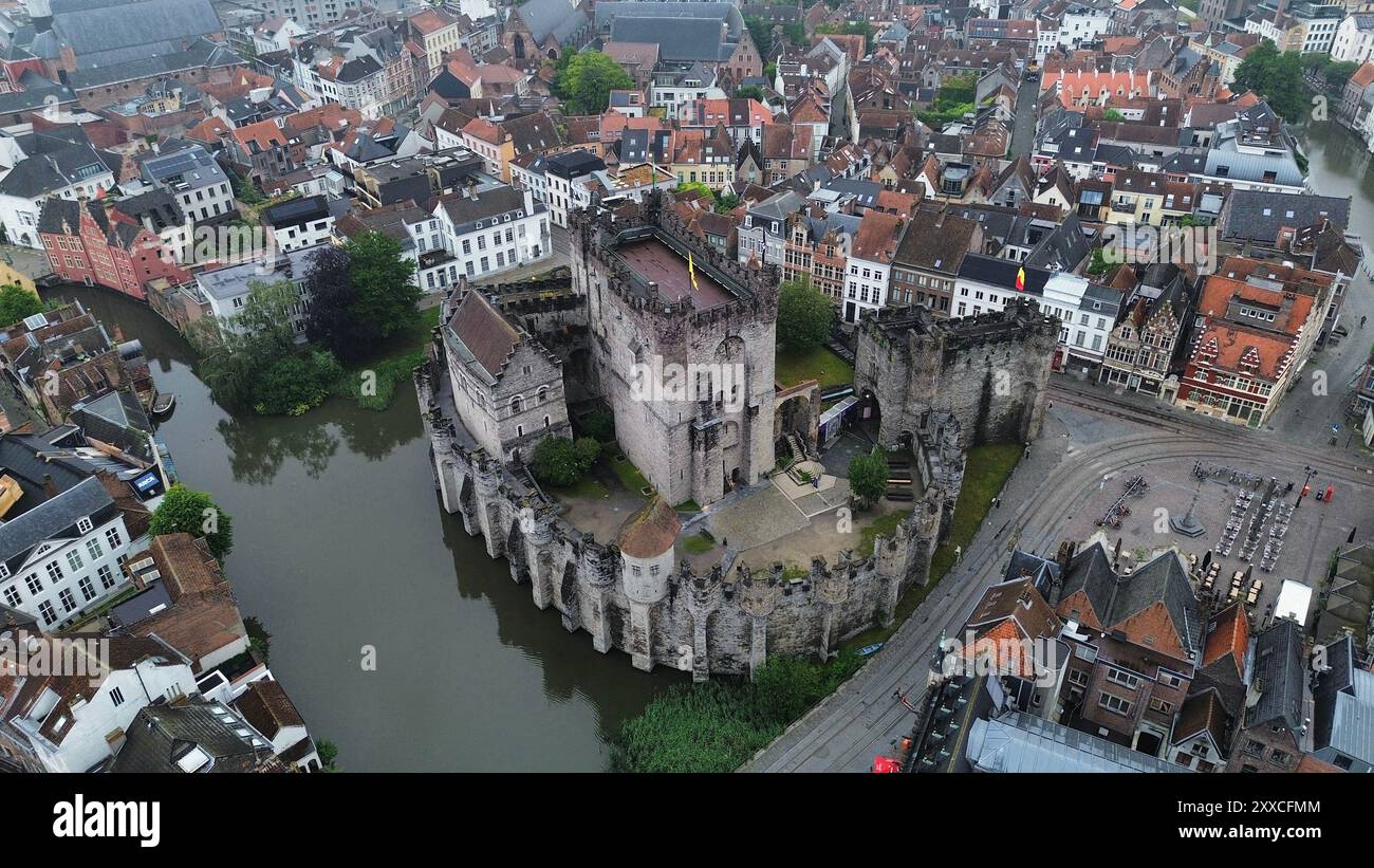 Drohnenfoto Schloss der Grafen von Flandern Gent Belgien europa Stockfoto