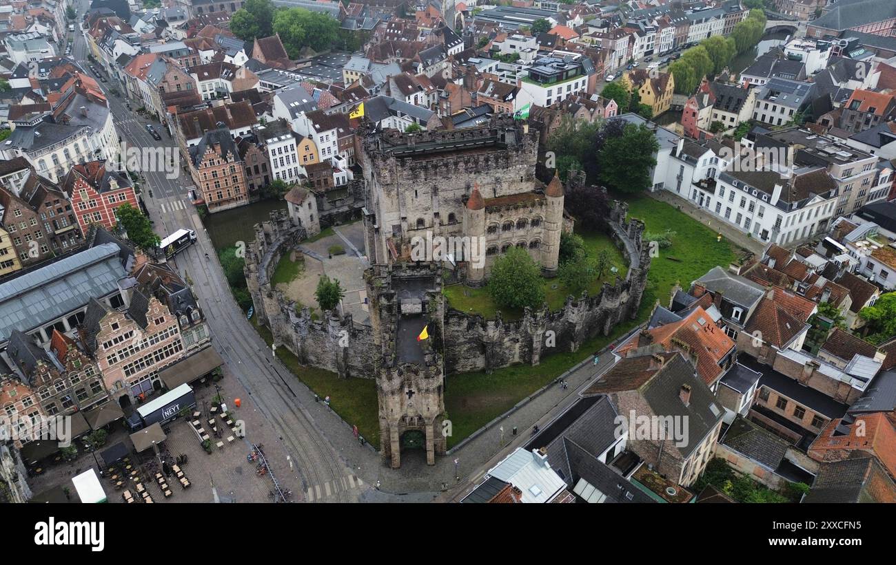 Drohnenfoto Schloss der Grafen von Flandern Gent Belgien europa Stockfoto