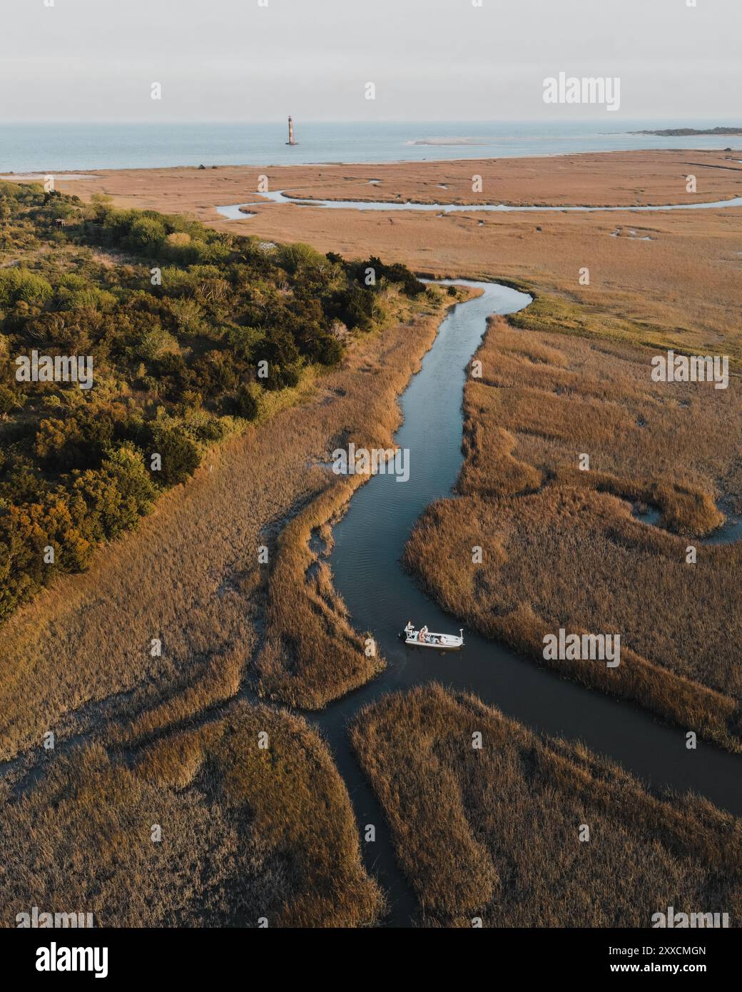 Morris Island Lighthouse vom Marsh in Charleston South Carolina Stockfoto