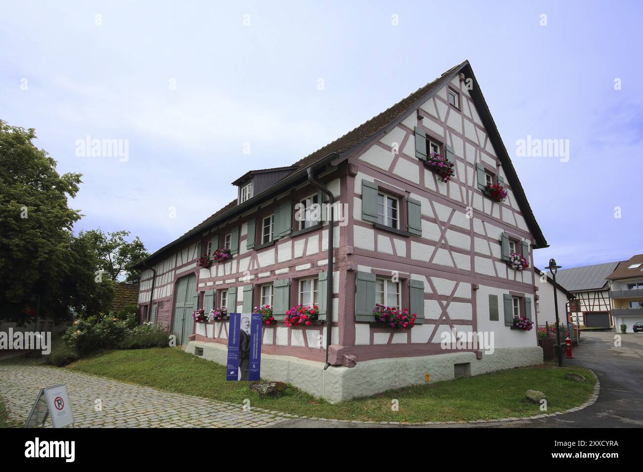 Fachwerkhaus und Hermann Hesse Museum, Residence, Gaienhofen, Untersee, Bodensee, Bodenseeregion, Bayern, Deutschland, Europa Stockfoto