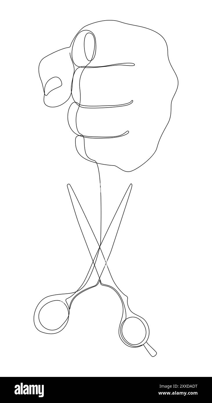 Eine durchgehende Handlinie mit Schere. Vektorkonzept für die Darstellung dünner Linien. Konturzeichnung kreative Ideen. Stock Vektor
