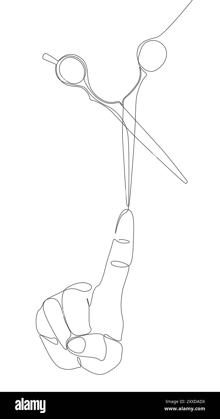 Eine durchgehende Handlinie mit Schere. Vektorkonzept für die Darstellung dünner Linien. Konturzeichnung kreative Ideen. Stock Vektor