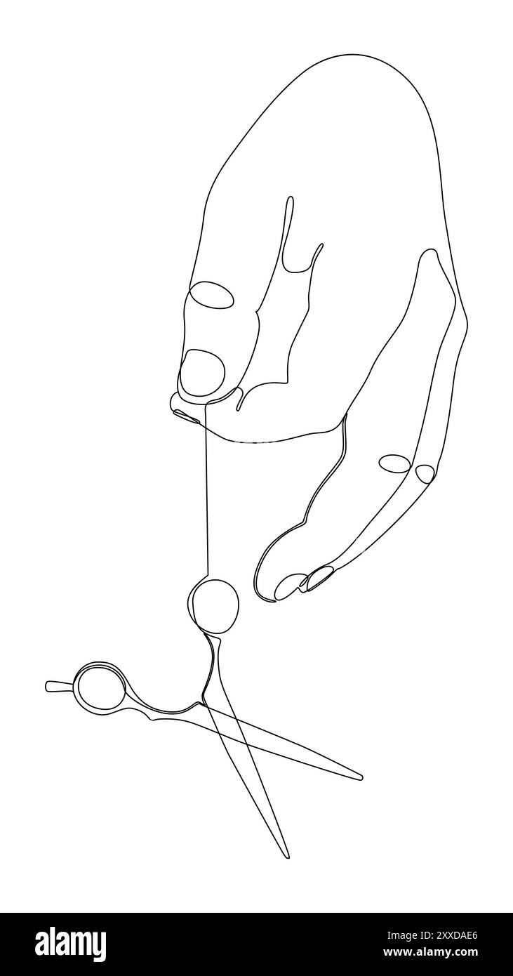Eine durchgehende Handlinie mit Schere. Vektorkonzept für die Darstellung dünner Linien. Konturzeichnung kreative Ideen. Stock Vektor