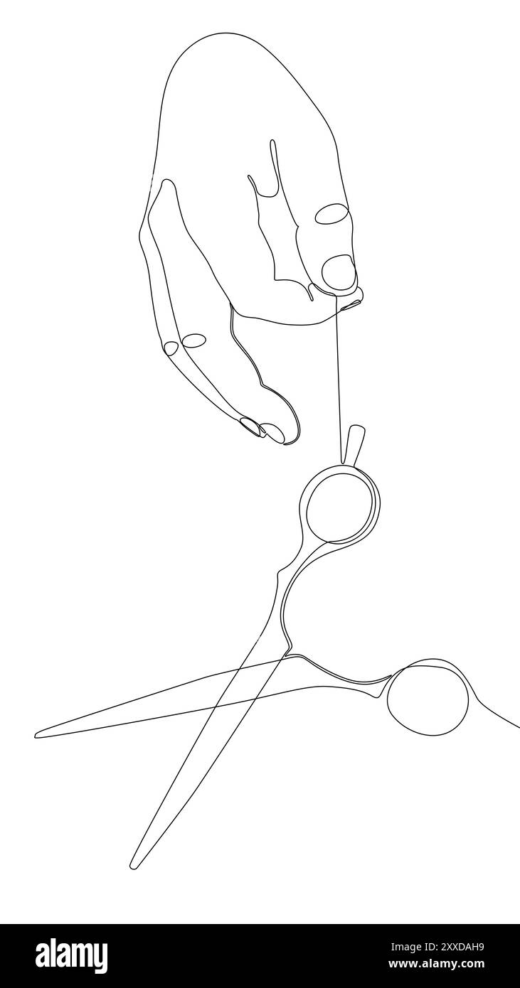 Eine durchgehende Handlinie mit Schere. Vektorkonzept für die Darstellung dünner Linien. Konturzeichnung kreative Ideen. Stock Vektor