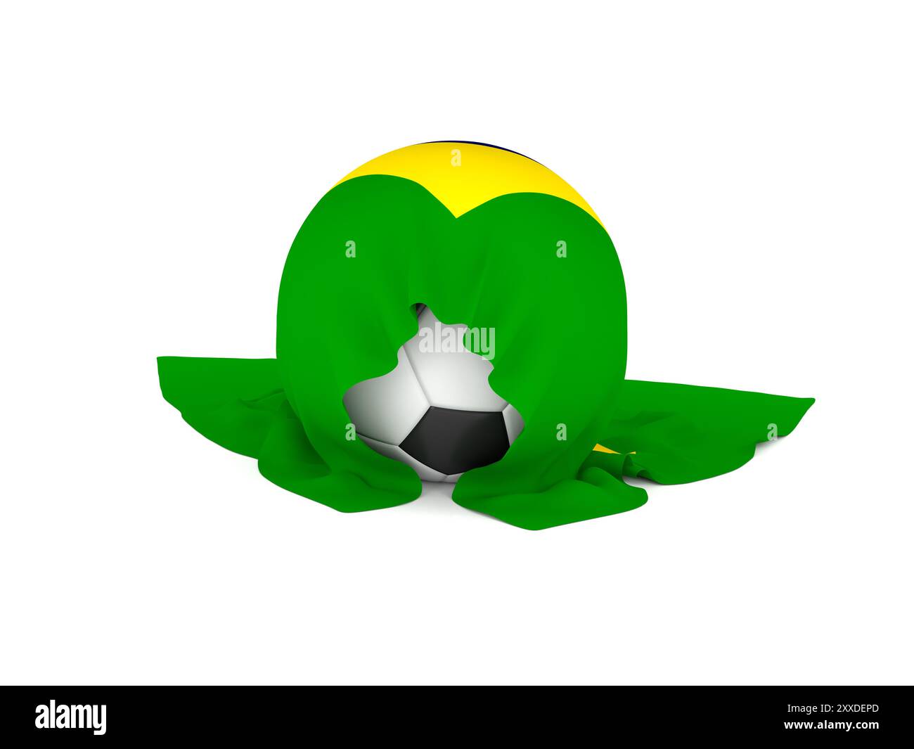 Fußball mit der brasilianischen Flagge, WM-Konzept 3D-Rendering Stockfoto