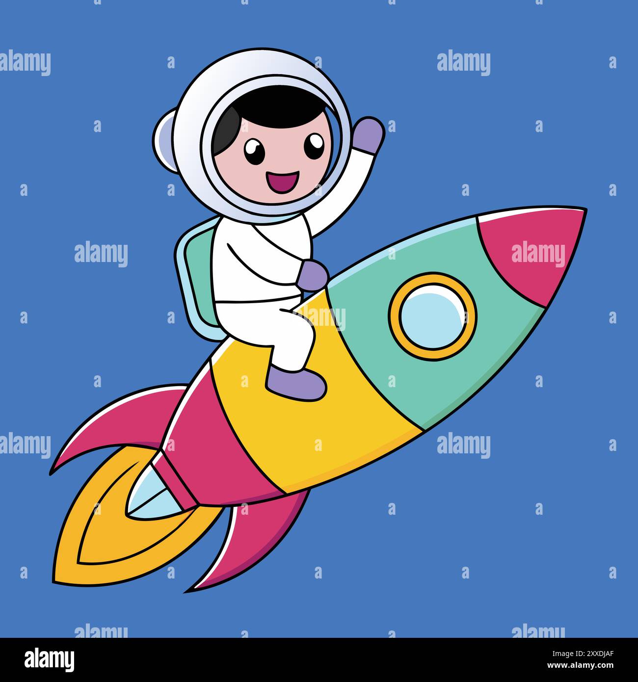 Cartoon Astronaut Riding Rocket – Lustige Illustration Zum Thema Space Stock Vektor