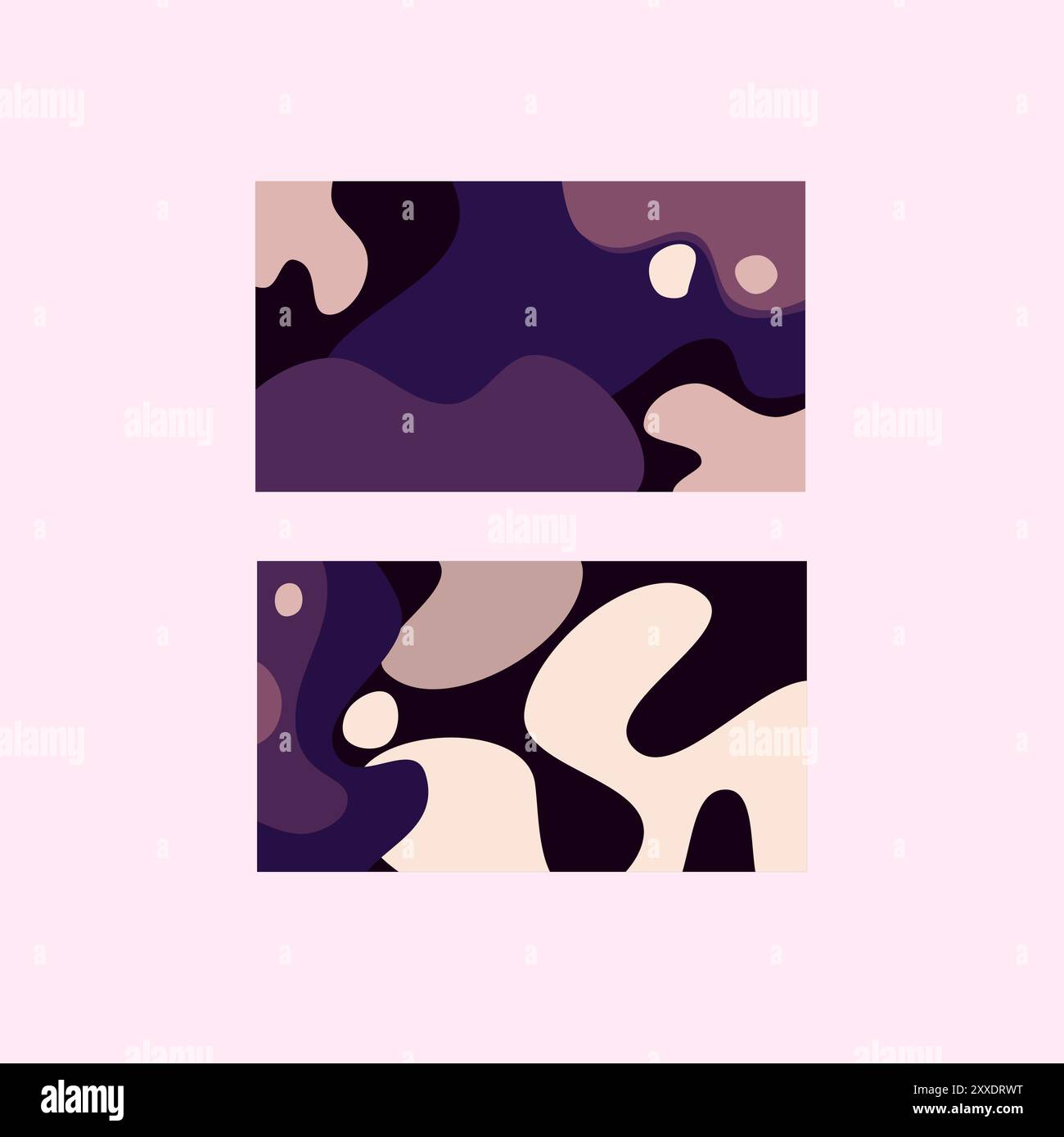 Das Design zeichnet sich durch organisch fließende Formen aus, die an Wolken oder abstrakte Landschaften erinnern. Die Kontrastfarben erzeugen ein Gefühl von Tiefe Stock Vektor