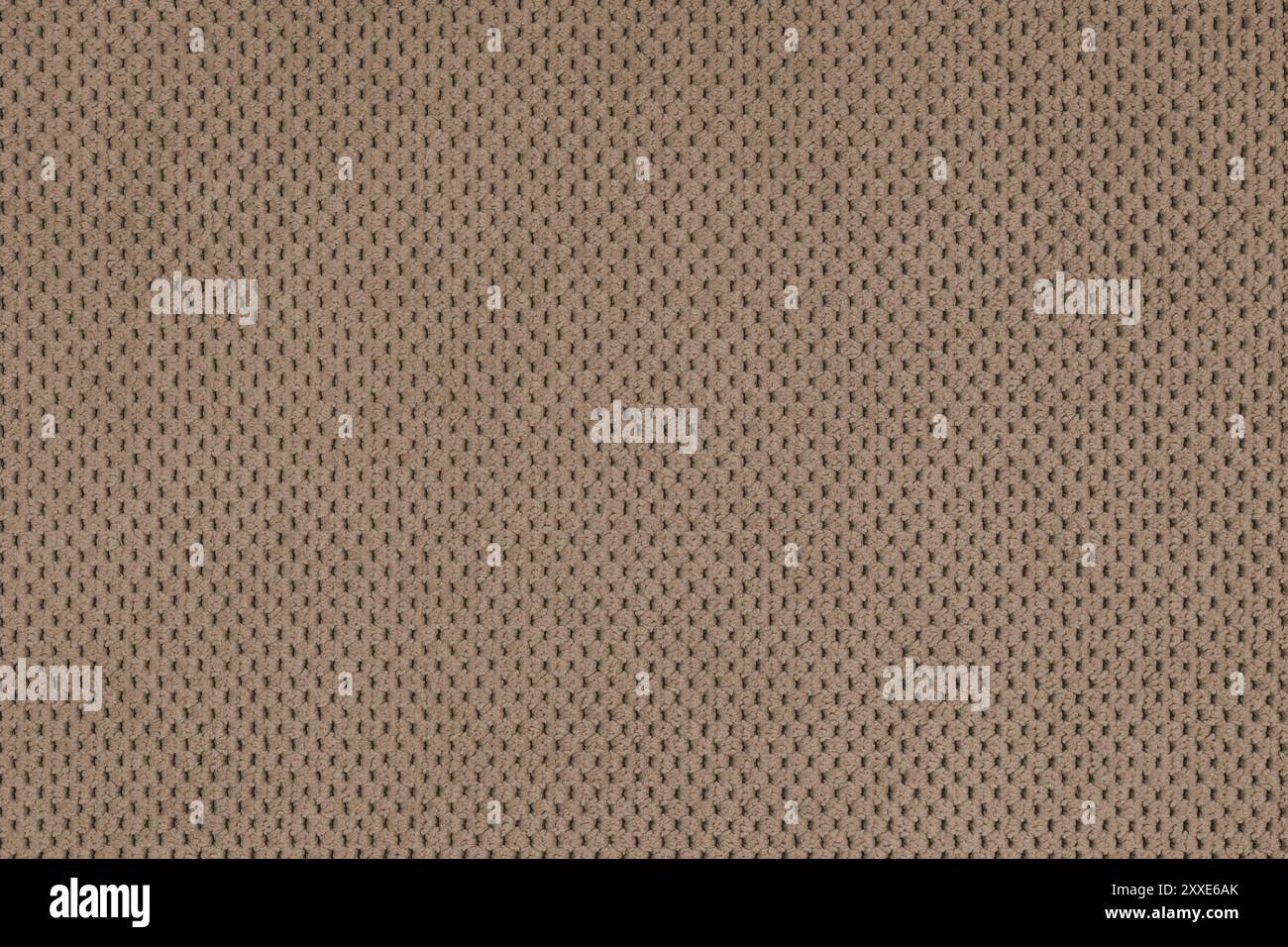 Einfarbiger brauner Veloursbezug, flauschiger Jacquard mit gemusterter Webstruktur Hintergrund. Nahaufnahme, Textiloberfläche aus Makrogewebe. Hintergrundbild, Backdro Stockfoto