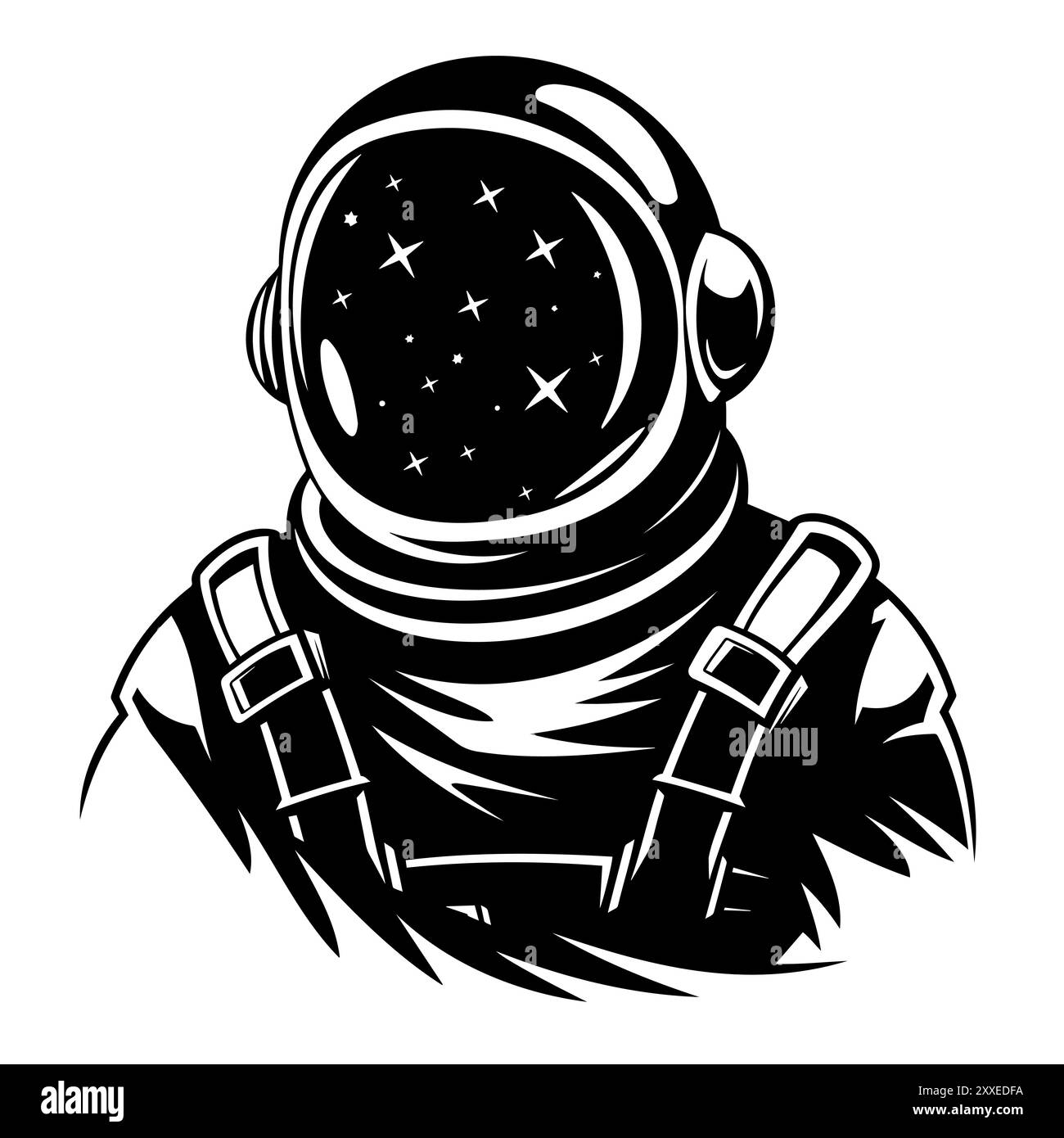 Astronaut in Space Helm Schwarz-weiß-Grafik Stock Vektor