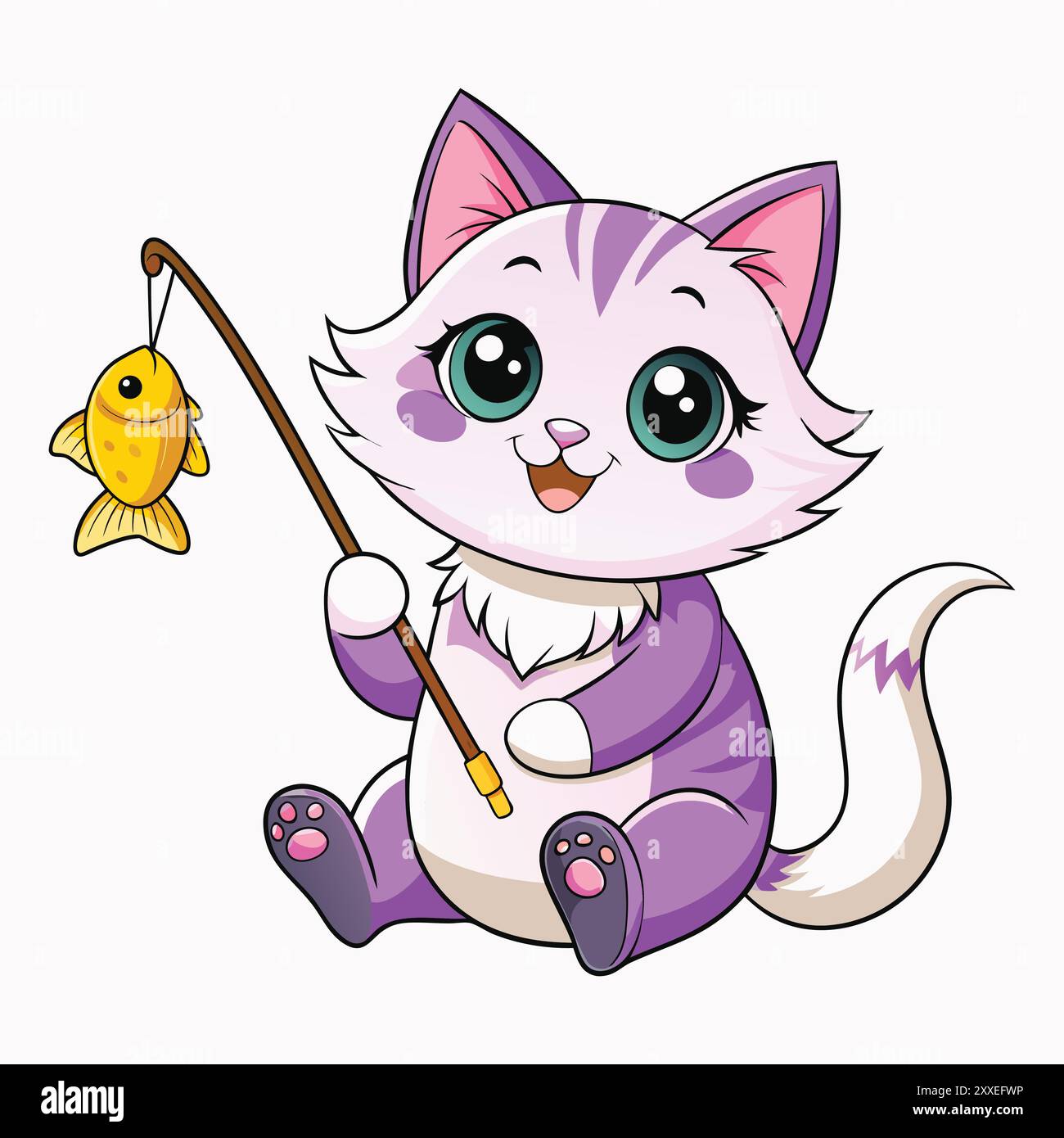 Flauschige Cartoon Little Kitten - Niedliche Katzenfigur Illustration Stock Vektor