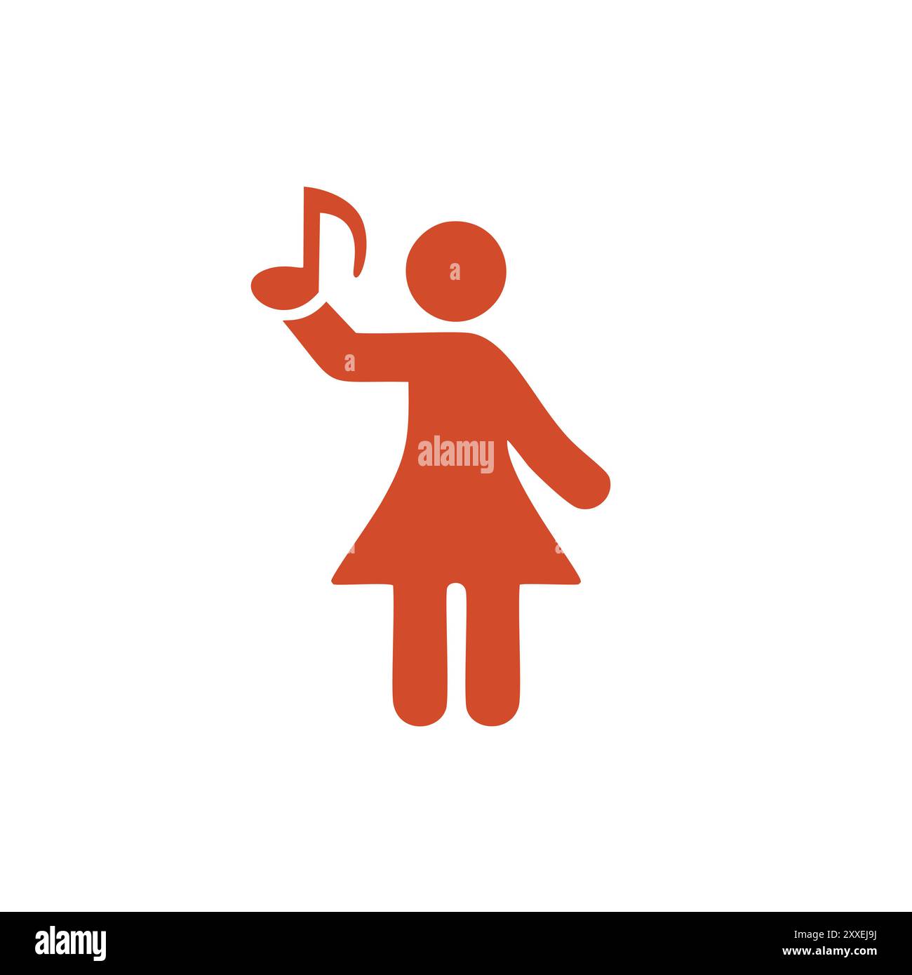 Weibliches Symbol mit Musiknote. Einfache Illustration einer weiblichen Figur, die eine musikalische Note hält, perfekt für Websites, Präsentationen und soziale Medien. Stock Vektor
