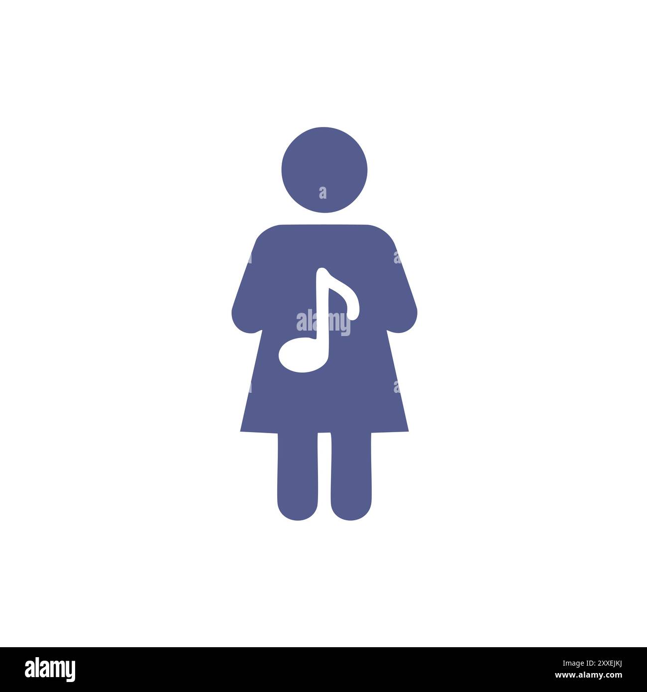 Musiksymbol für Frauen. Einfaches Symbol einer weiblichen Figur mit Notennotiz. Perfekt für den Einsatz in Webdesign, sozialen Medien oder App-Entwicklung. Stock Vektor