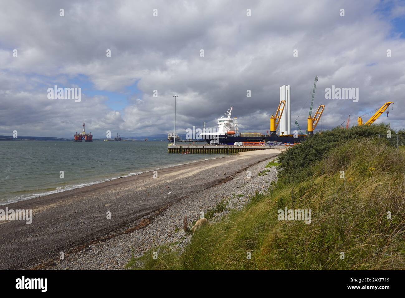 Combi Dock 1 ein Frachtschiff und Schwerlastträger, der im Hafen Nigg, Cromarty Firth, Highlands, Schottland, angedockt wurde Stockfoto