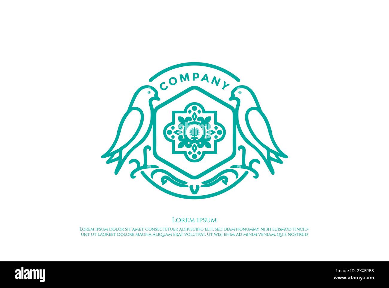 Goldene Luxus Mandala Blume mit Taube Vogel Linie Outline Logo Design Vektor Stock Vektor