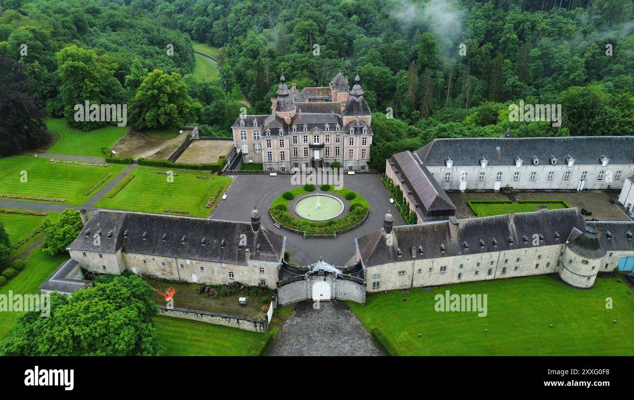 Drohnenfoto Modave Castle belgien europa Stockfoto