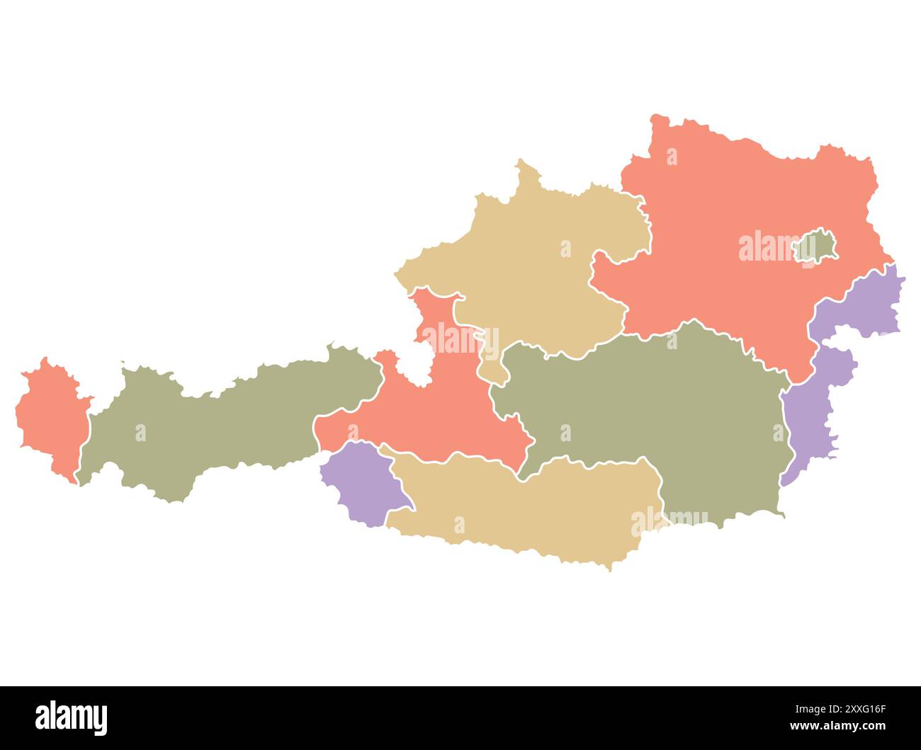 Karte von Österreich nach Region in verschiedenen Farben. Vektorabbildung. Stock Vektor