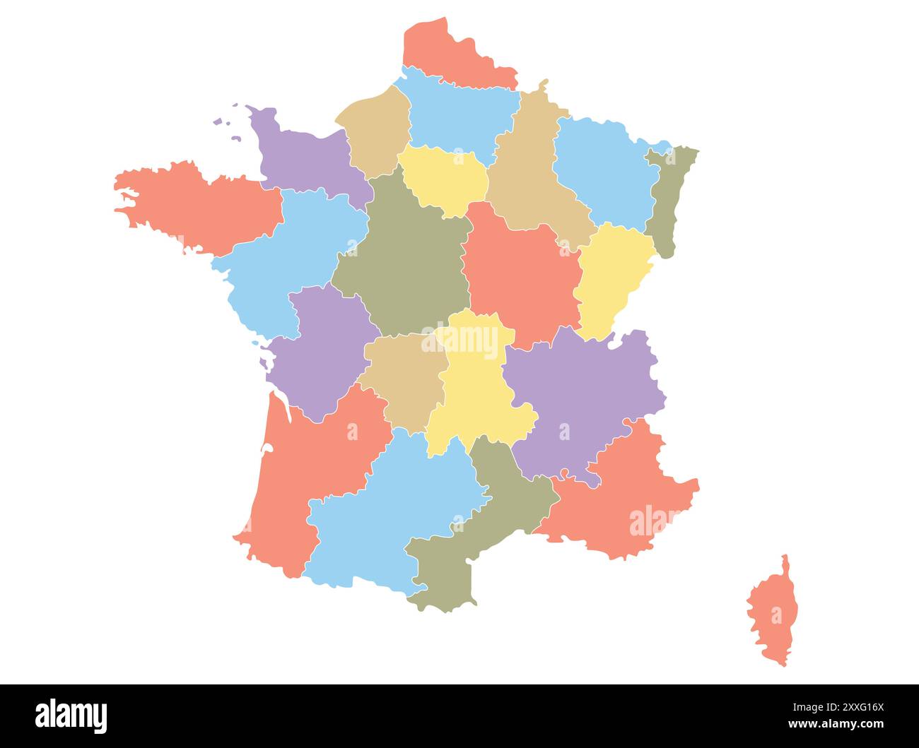 Karte von Frankreich nach Region in verschiedenen Farben. Vektorabbildung. Stock Vektor