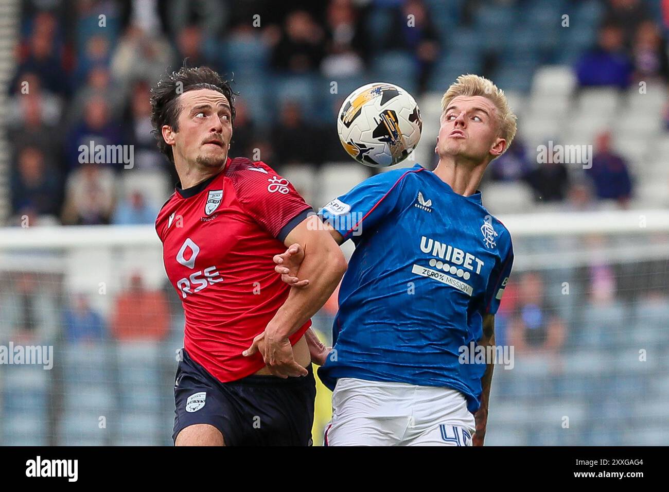 Glasgow, Großbritannien. August 2024. Rangers FC spielte Ross County FC in einem Spiel der schottischen Premiership. Hampden Park, Glasgow, Schottland, Großbritannien. Das Spiel wurde in Hampden ausgetragen, weil das Heimstadion der Rangers Ibrox gerade renoviert wird. Das Ergebnis war die Rangers 6 - 0 Ross County. Die Tore wurden von Cyriel Dessers (Rangers 9) 18, 58 Minuten erzielt. Rabbi Matondo (Rangers 17) 45, 69 Min. Tom Lawrence (Rangers 11) 65 Min. Danilo (Rangers 99) 90 Min. Quelle: Findlay/Alamy Live News Stockfoto