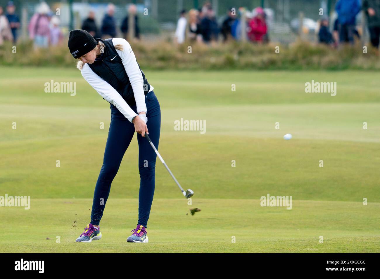 St Andrews, Schottland, Großbritannien. August 2024. Dritte Runde der AIG Women’s Open auf dem Old Course St Andrews. Bild; Nelly Korda. Iain Masterton/Alamy Live News Stockfoto