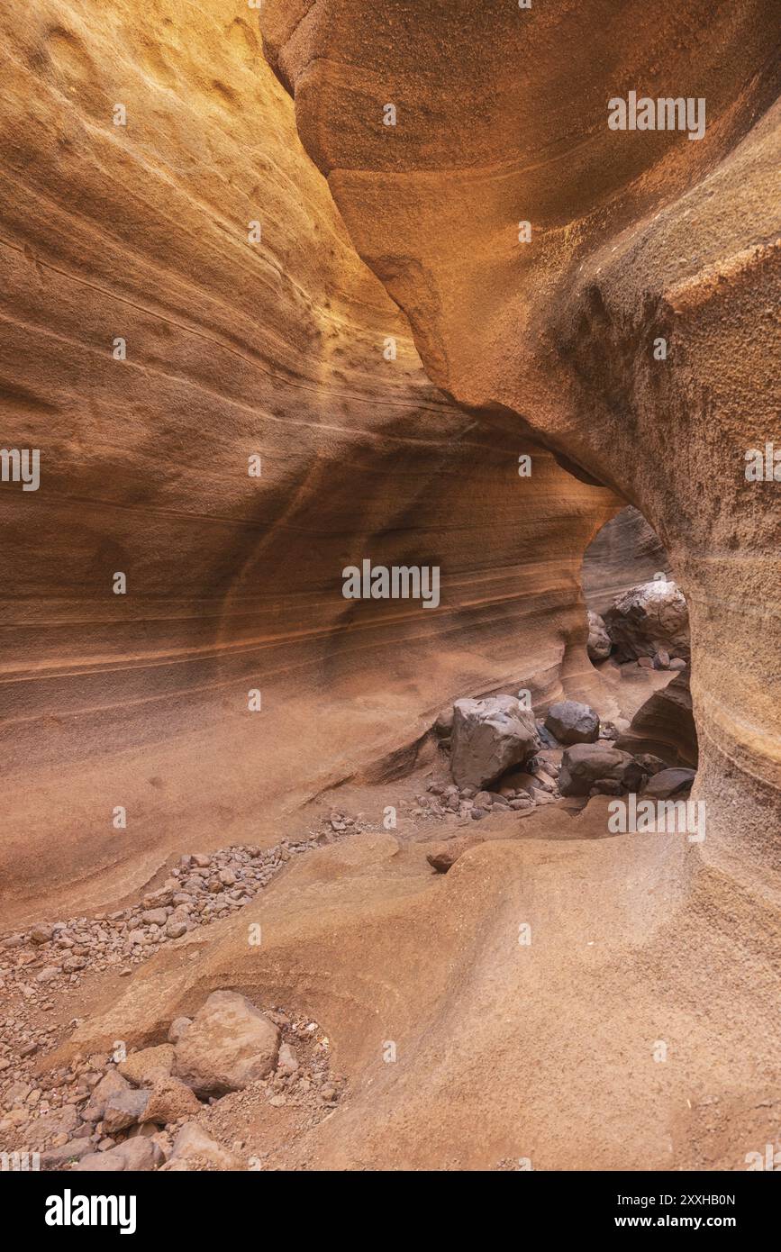 Malerische Kalksteinschlucht, Barranco de las Vacas auf Gran Canaria, Kanarische Inseln Spanien Stockfoto