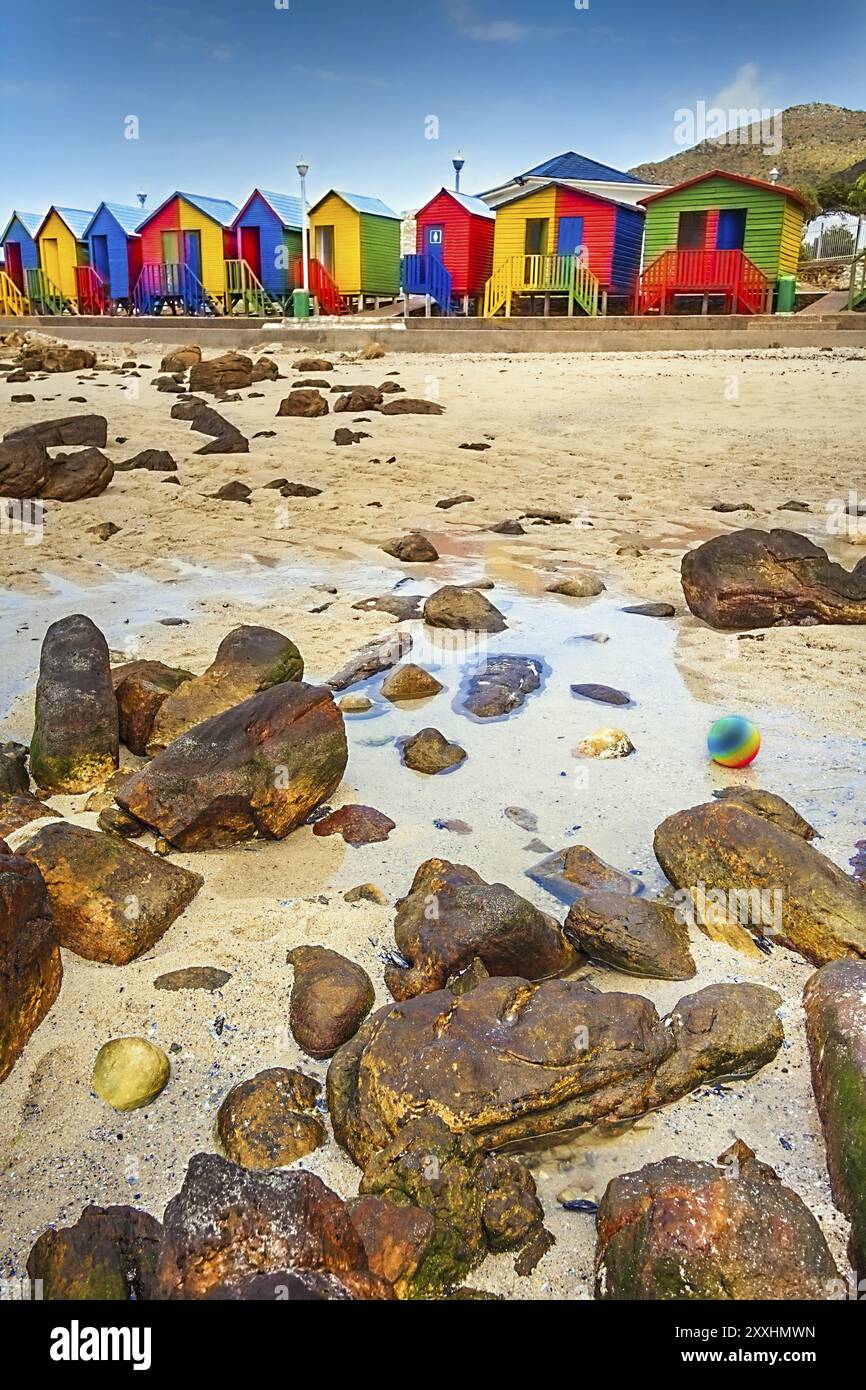 Bunte Badehäuschen in St. James Südafrika Stockfoto