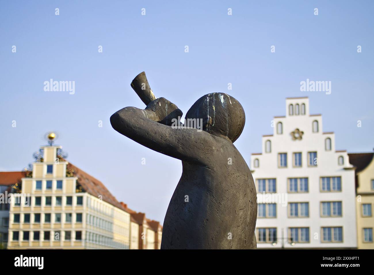 Skulptur am Neuen Markt in Rostock Stockfoto