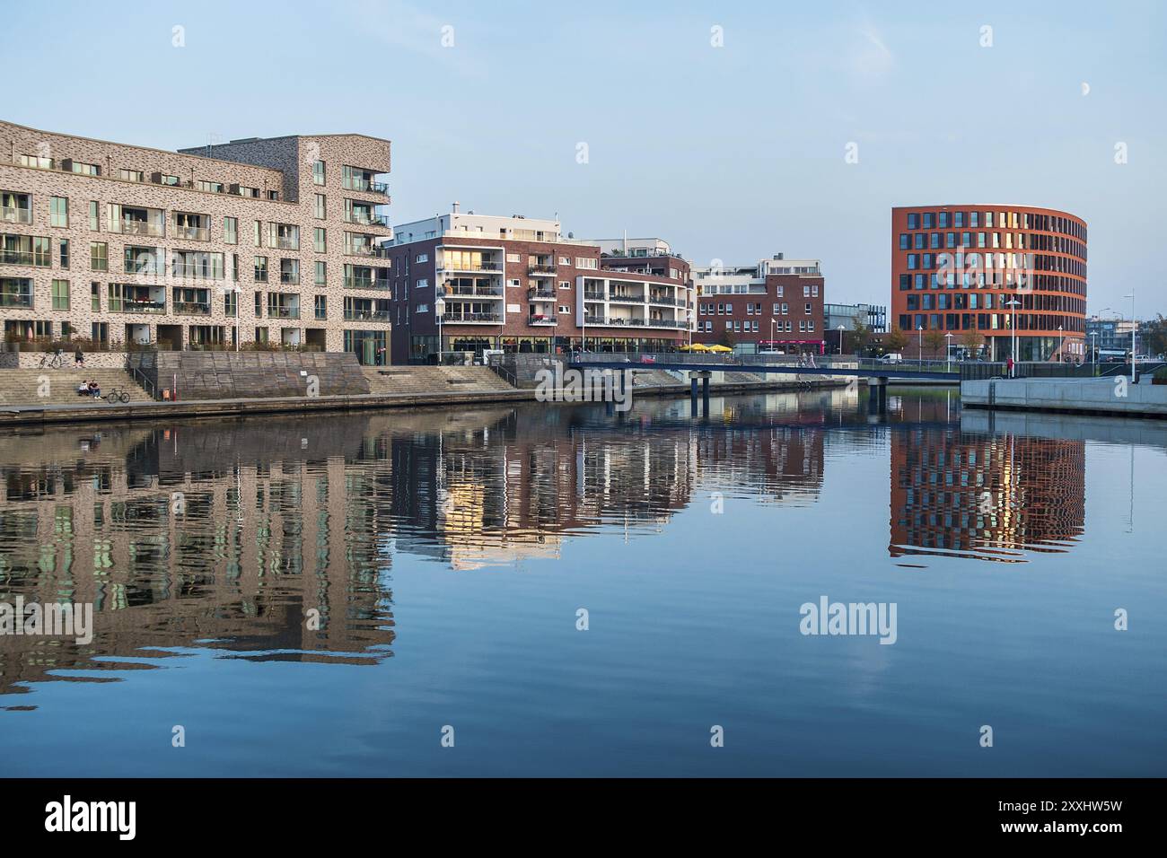 Blick auf die hölzerne Halbinsel in Rostock Stockfoto