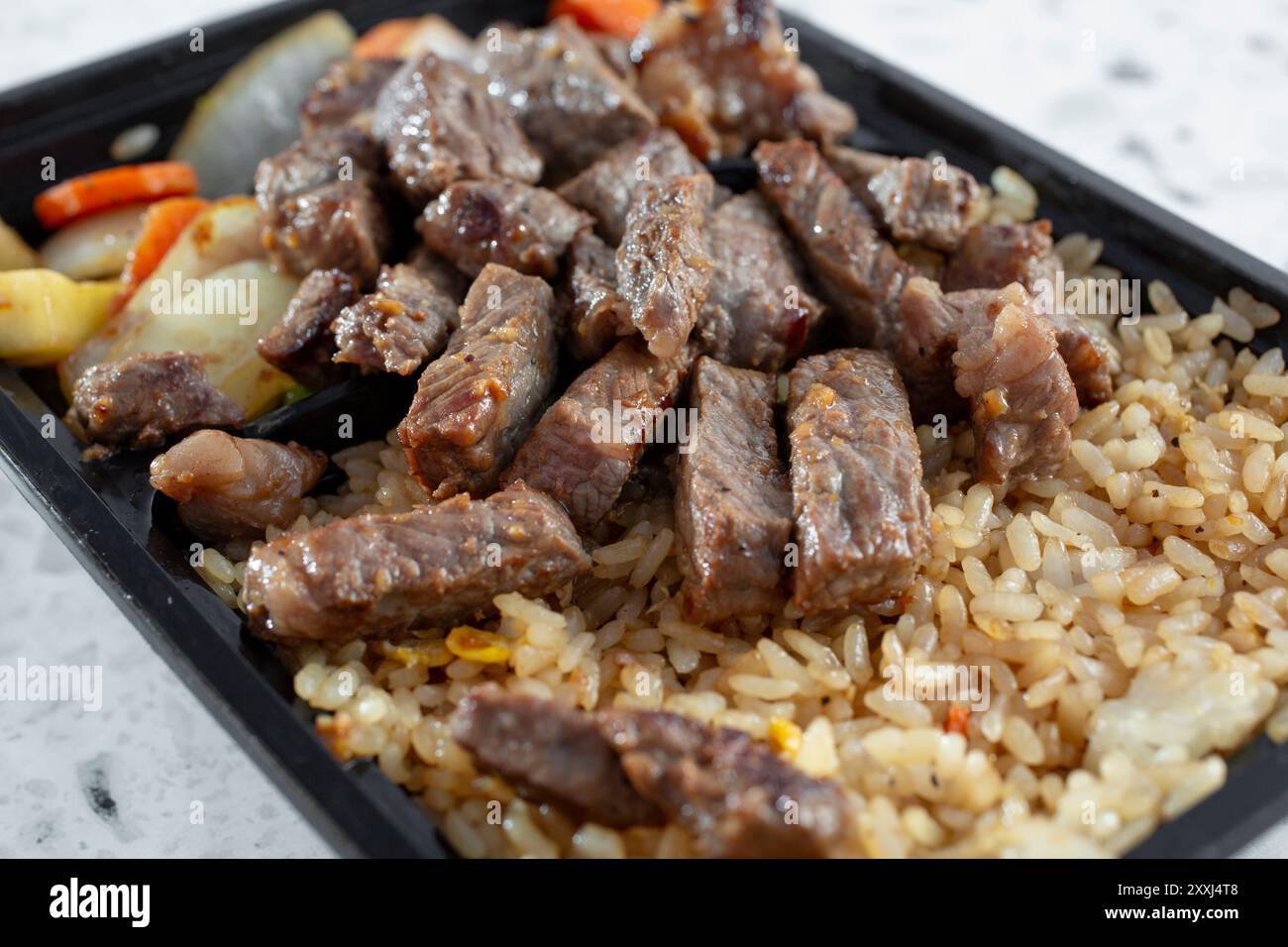 Eine Nahaufnahme einer New Yorker Steakschale. Stockfoto